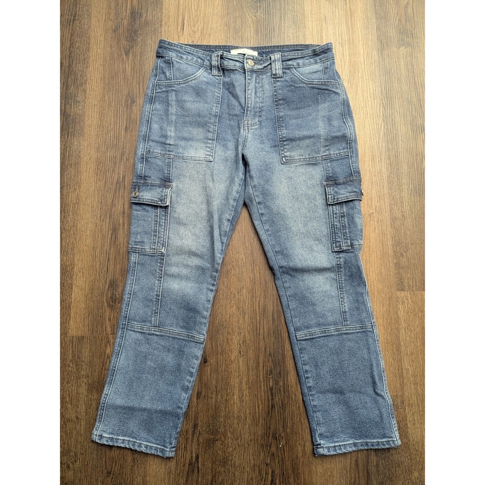 KanCan Jeans Womens 29 Blue Cargo Pants Medium‎ Wash High Rise Y2K Denim